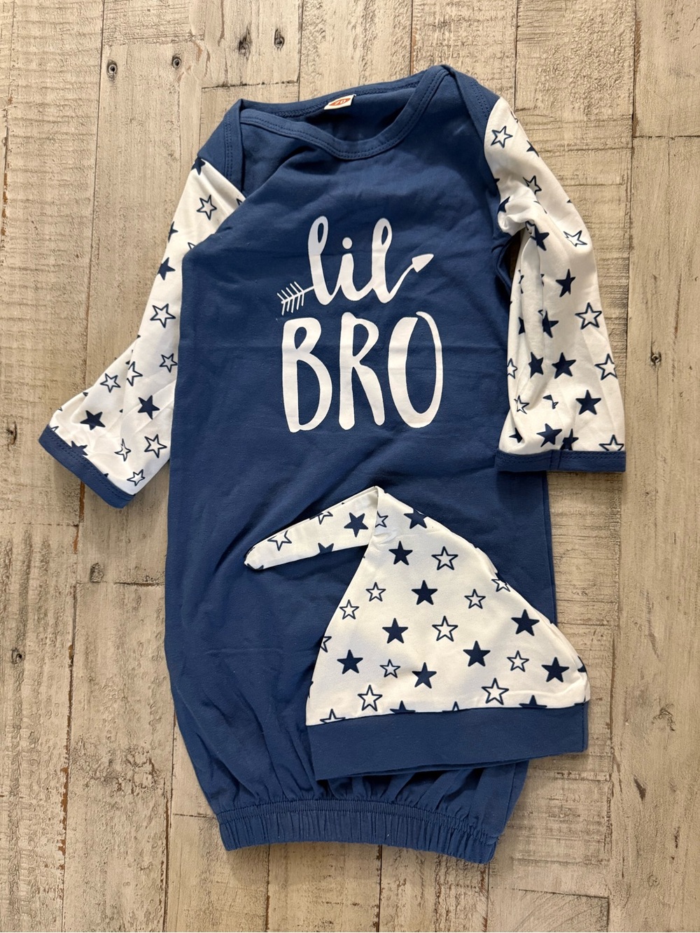 Lil Bro Navy and White Baby Gown & Hat NWOT